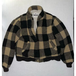 Vintage Woolrich Sherpa Lined Bomber Jacket Womens Size L Plaid Wool Full Zip 90